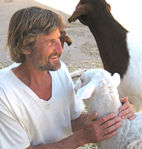 Dr. Will Tuttle with rescued sheep from animal Sanctuary